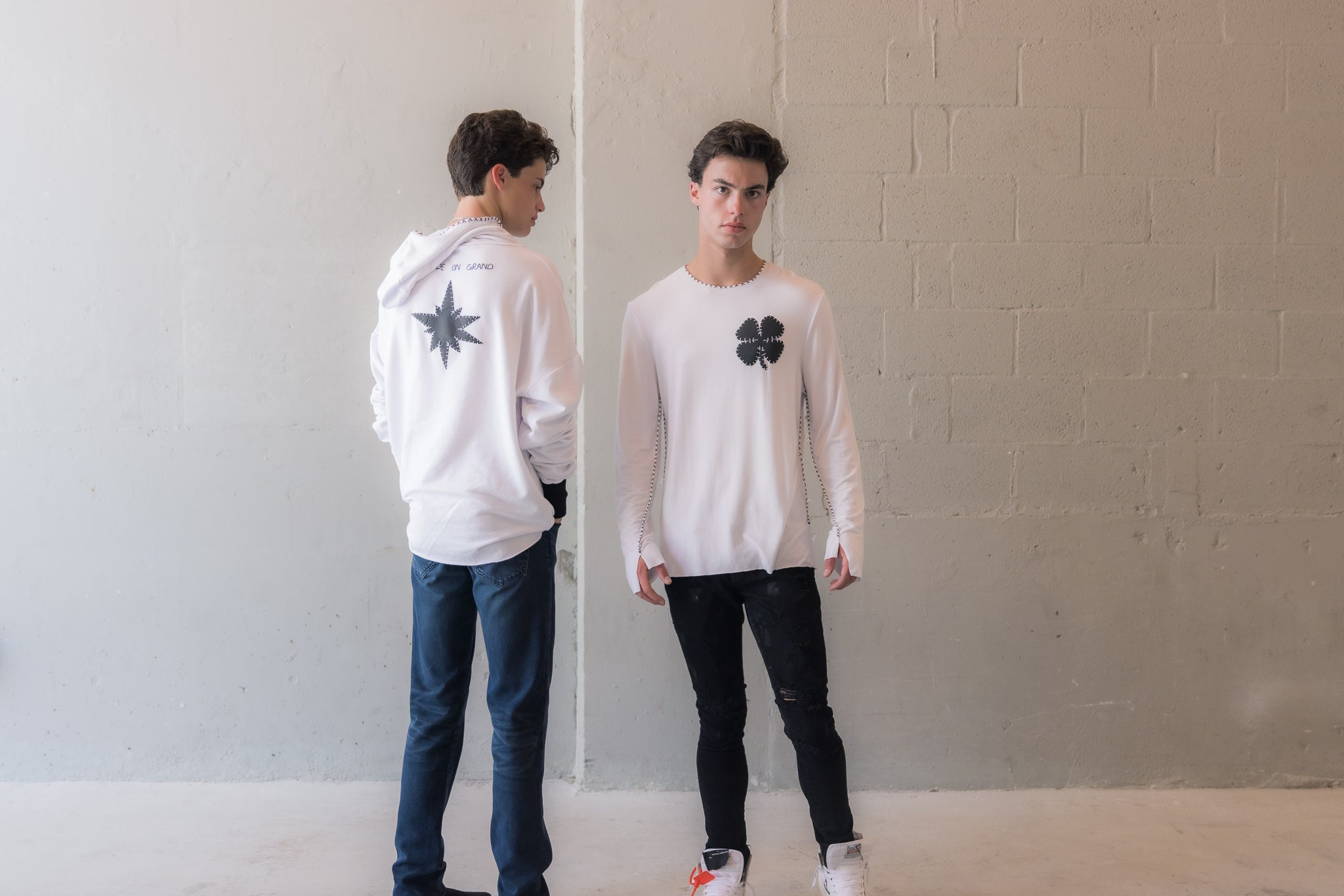 White Hooded Sweatshirt with Star Appliqué